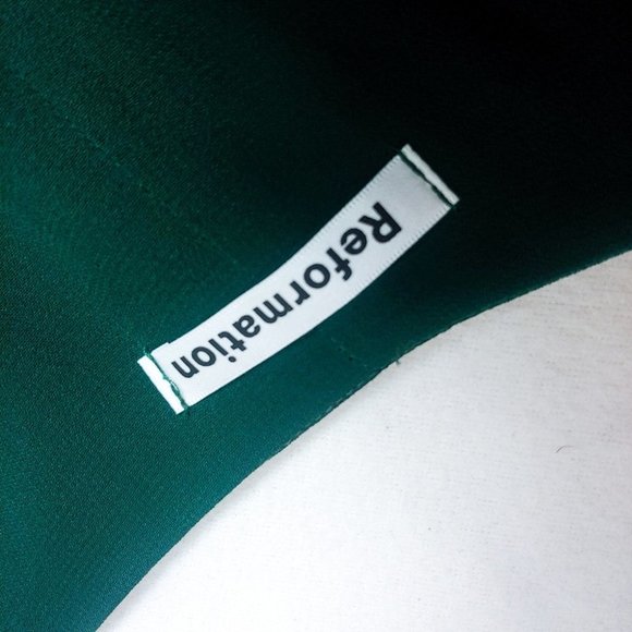 REFORMATION Metiers Dress Long Sleeve Emerald Slit Maxi Long V Neck Gown Small - Picture 9 of 11